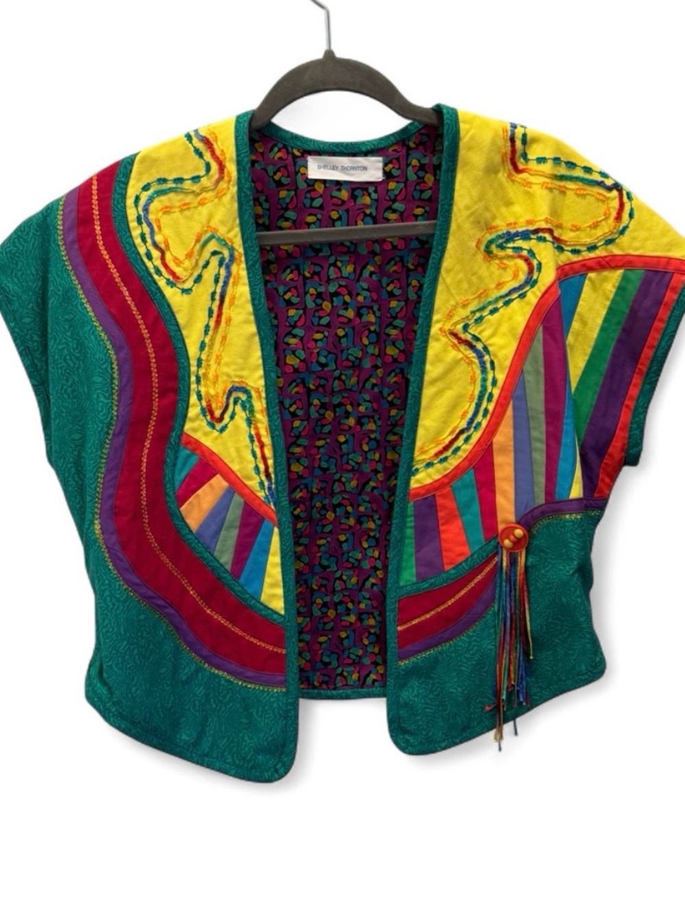 Colorful Patchwork Open-Front Vest — Multicolor